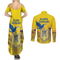 Ukraine Monument Independence Day Couples Matching Summer Maxi Dress and Long Sleeve Button Shirt Glory to Ukraine!