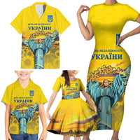 Ukraine Monument Independence Day Family Matching Short Sleeve Bodycon Dress and Hawaiian Shirt Glory to Ukraine!