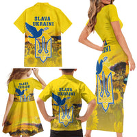 Ukraine Monument Independence Day Family Matching Short Sleeve Bodycon Dress and Hawaiian Shirt Glory to Ukraine!