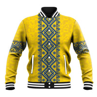 Blue Ukraine Folk Patterns Baseball Jacket Simple Style