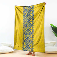 Blue Ukraine Folk Patterns Blanket Simple Style