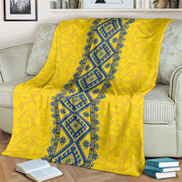 Blue Ukraine Folk Patterns Blanket Simple Style