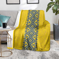 Blue Ukraine Folk Patterns Blanket Simple Style