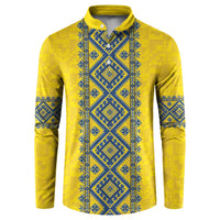 Blue Ukraine Folk Patterns Button Sweatshirt Simple Style