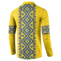 Blue Ukraine Folk Patterns Button Sweatshirt Simple Style