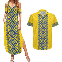 Blue Ukraine Folk Patterns Couples Matching Summer Maxi Dress and Hawaiian Shirt Simple Style