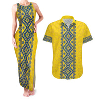 Blue Ukraine Folk Patterns Couples Matching Tank Maxi Dress and Hawaiian Shirt Simple Style