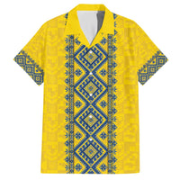 Blue Ukraine Folk Patterns Family Matching Off The Shoulder Long Sleeve Dress and Hawaiian Shirt Simple Style