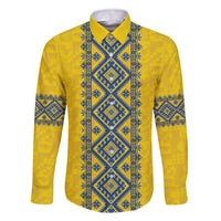 Blue Ukraine Folk Patterns Family Matching Off The Shoulder Long Sleeve Dress and Hawaiian Shirt Simple Style