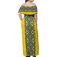 Blue Ukraine Folk Patterns Family Matching Off Shoulder Maxi Dress and Hawaiian Shirt Simple Style