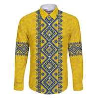 Blue Ukraine Folk Patterns Family Matching Off Shoulder Short Dress and Hawaiian Shirt Simple Style