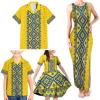 Blue Ukraine Folk Patterns Family Matching Tank Maxi Dress and Hawaiian Shirt Simple Style