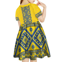 Blue Ukraine Folk Patterns Kid Short Sleeve Dress Simple Style