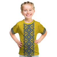 Blue Ukraine Folk Patterns Kid T Shirt Simple Style