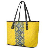 Blue Ukraine Folk Patterns Leather Tote Bag Simple Style