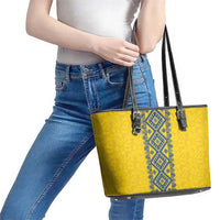 Blue Ukraine Folk Patterns Leather Tote Bag Simple Style