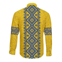 Blue Ukraine Folk Patterns Long Sleeve Button Shirt Simple Style