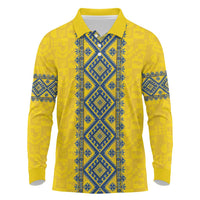 Blue Ukraine Folk Patterns Long Sleeve Polo Shirt Simple Style