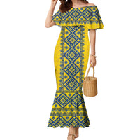 Blue Ukraine Folk Patterns Mermaid Dress Simple Style