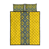 Blue Ukraine Folk Patterns Quilt Bed Set Simple Style