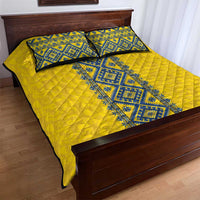 Blue Ukraine Folk Patterns Quilt Bed Set Simple Style