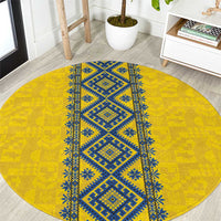 Blue Ukraine Folk Patterns Round Carpet Simple Style