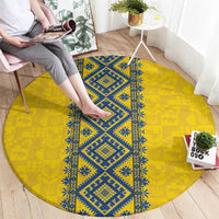 Blue Ukraine Folk Patterns Round Carpet Simple Style