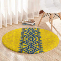 Blue Ukraine Folk Patterns Round Carpet Simple Style