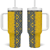 Blue Ukraine Folk Patterns Tumbler With Handle Simple Style