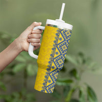 Blue Ukraine Folk Patterns Tumbler With Handle Simple Style