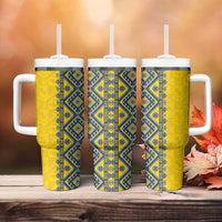 Blue Ukraine Folk Patterns Tumbler With Handle Simple Style