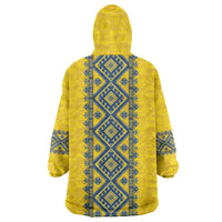 Blue Ukraine Folk Patterns Wearable Blanket Hoodie Simple Style