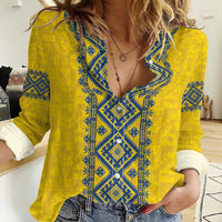 Blue Ukraine Folk Patterns Women Casual Shirt Simple Style