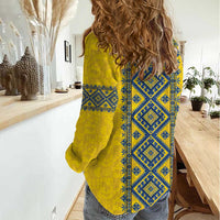 Blue Ukraine Folk Patterns Women Casual Shirt Simple Style