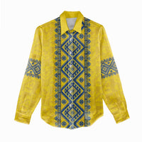 Blue Ukraine Folk Patterns Women Casual Shirt Simple Style