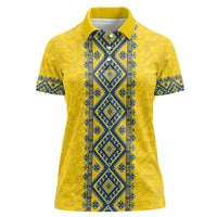 Blue Ukraine Folk Patterns Women Polo Shirt Simple Style