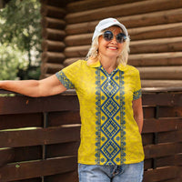 Blue Ukraine Folk Patterns Women Polo Shirt Simple Style