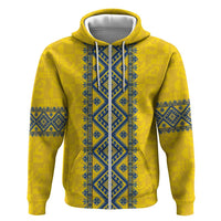 Blue Ukraine Folk Patterns Zip Hoodie Simple Style