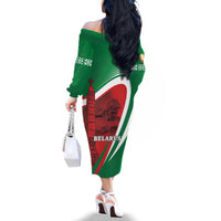 Belarus Independence Day Family Matching Off The Shoulder Long Sleeve Dress and Hawaiian Shirt Brest Fortress And Victory Square