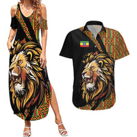 Ethiopia Couples Matching Summer Maxi Dress and Hawaiian Shirt Ethiopian Lion Style Pattern - Wonder Print Shop