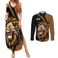 Ethiopia Couples Matching Summer Maxi Dress and Long Sleeve Button Shirt Ethiopian Lion Style Pattern - Wonder Print Shop