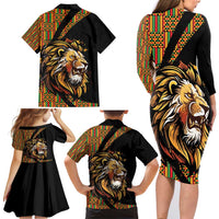 Ethiopia Family Matching Long Sleeve Bodycon Dress and Hawaiian Shirt Ethiopian Lion Style Pattern - Wonder Print Shop