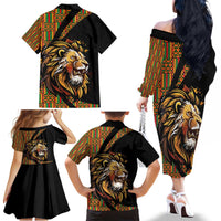 Ethiopia Family Matching Off The Shoulder Long Sleeve Dress and Hawaiian Shirt Ethiopian Lion Style Pattern - Wonder Print Shop