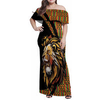 Ethiopia Family Matching Off Shoulder Maxi Dress and Hawaiian Shirt Ethiopian Lion Style Pattern - Wonder Print Shop