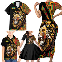 Ethiopia Family Matching Short Sleeve Bodycon Dress and Hawaiian Shirt Ethiopian Lion Style Pattern - Wonder Print Shop