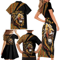Ethiopia Family Matching Short Sleeve Bodycon Dress and Hawaiian Shirt Ethiopian Lion Style Pattern - Wonder Print Shop