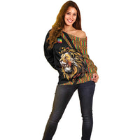 Ethiopia Off Shoulder Sweater Ethiopian Lion Style Pattern - Wonder Print Shop