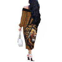 Ethiopia Off The Shoulder Long Sleeve Dress Ethiopian Lion Style Pattern - Wonder Print Shop