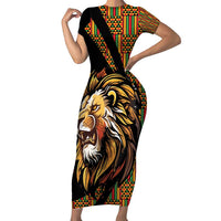 Ethiopia Short Sleeve Bodycon Dress Ethiopian Lion Style Pattern - Wonder Print Shop