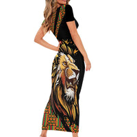 Ethiopia Short Sleeve Bodycon Dress Ethiopian Lion Style Pattern - Wonder Print Shop